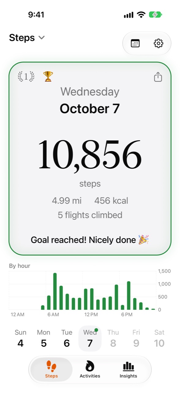 Stepper's Home screen showing today's steps and goal progress