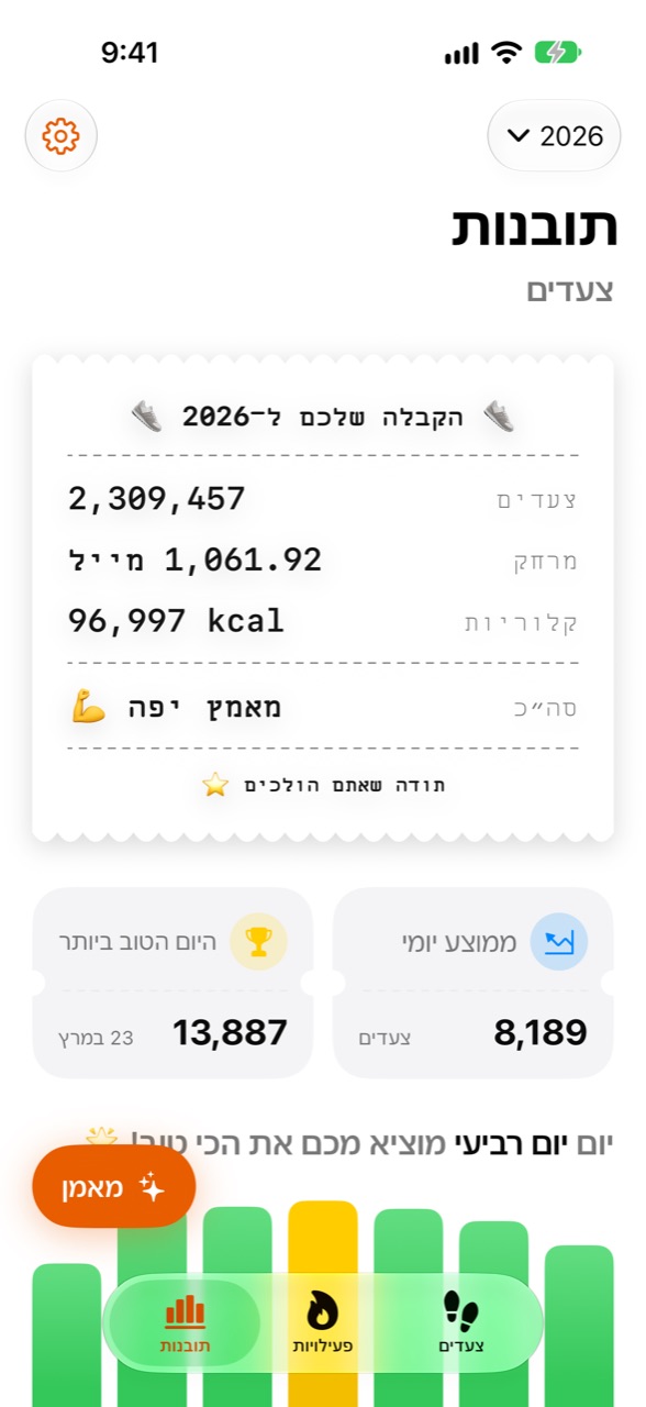 מסך התובנות של Stepper עם נתוני השנה