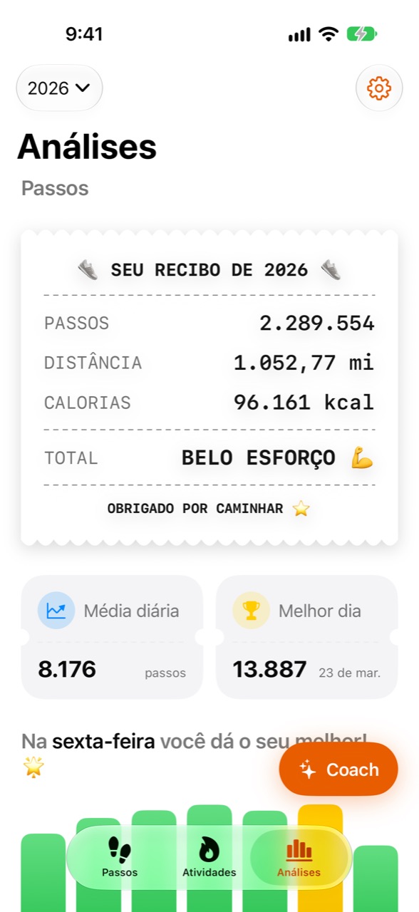 Tela Análises do Stepper com estatísticas do ano