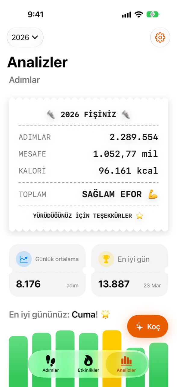 Stepper Analizler ekranı: yıllık istatistikler